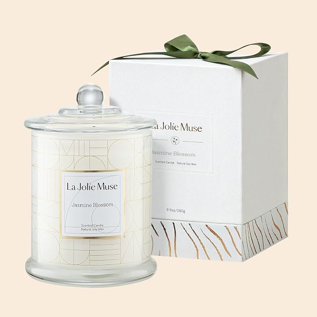 La Jolíe Muse Scented Candles Gifts for Women, 9.9Oz /280g Large Jasmine Candle Gift Set Glass Jar, Natural Soy Wax Candles 65 Hours Long Burning
