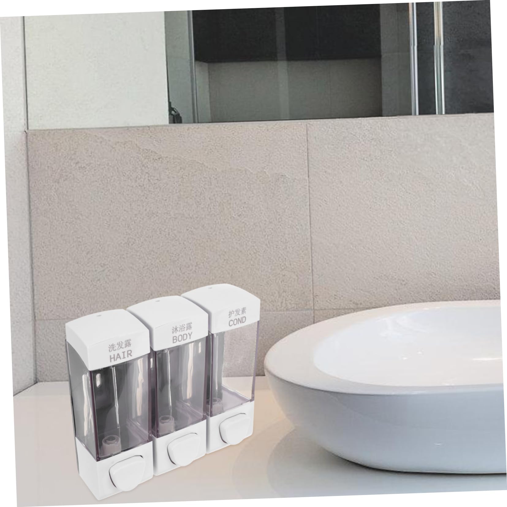 Cabilock Dispenser di Sapone Liquido da Parete, 3 Scomparti, 1050ml, Abs, per Doccia e Bagno, Facile Controllo del Livello