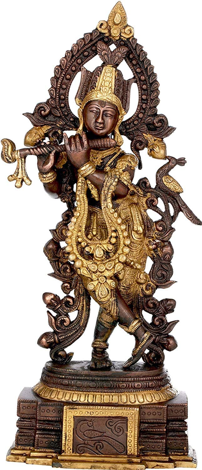 Amazon｜Umi Large Flute Krishna 置物 ヒンドゥー教の神 真鍮像、高さ