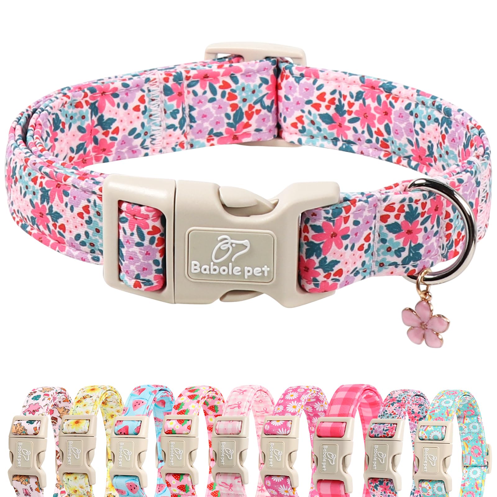 Hundehalsband mit Blumenmuster, süßes Mädchen-Hundehalsband – Pastell-Wildblumen-Muster, Frühling, Sommer, Welpenhalsband, verstellbares Hündchen-Halsband für kleine, mittelgroße und große