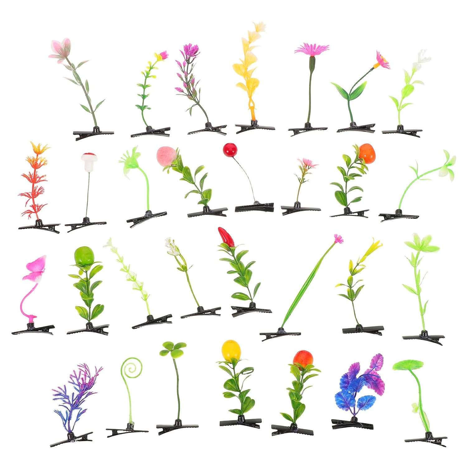 30pcs Funny Hair Clips Mixed Artificial Plant Hairpins Little Grass and Fruit Barrette for Women Holiday Party Favor Accessories Style