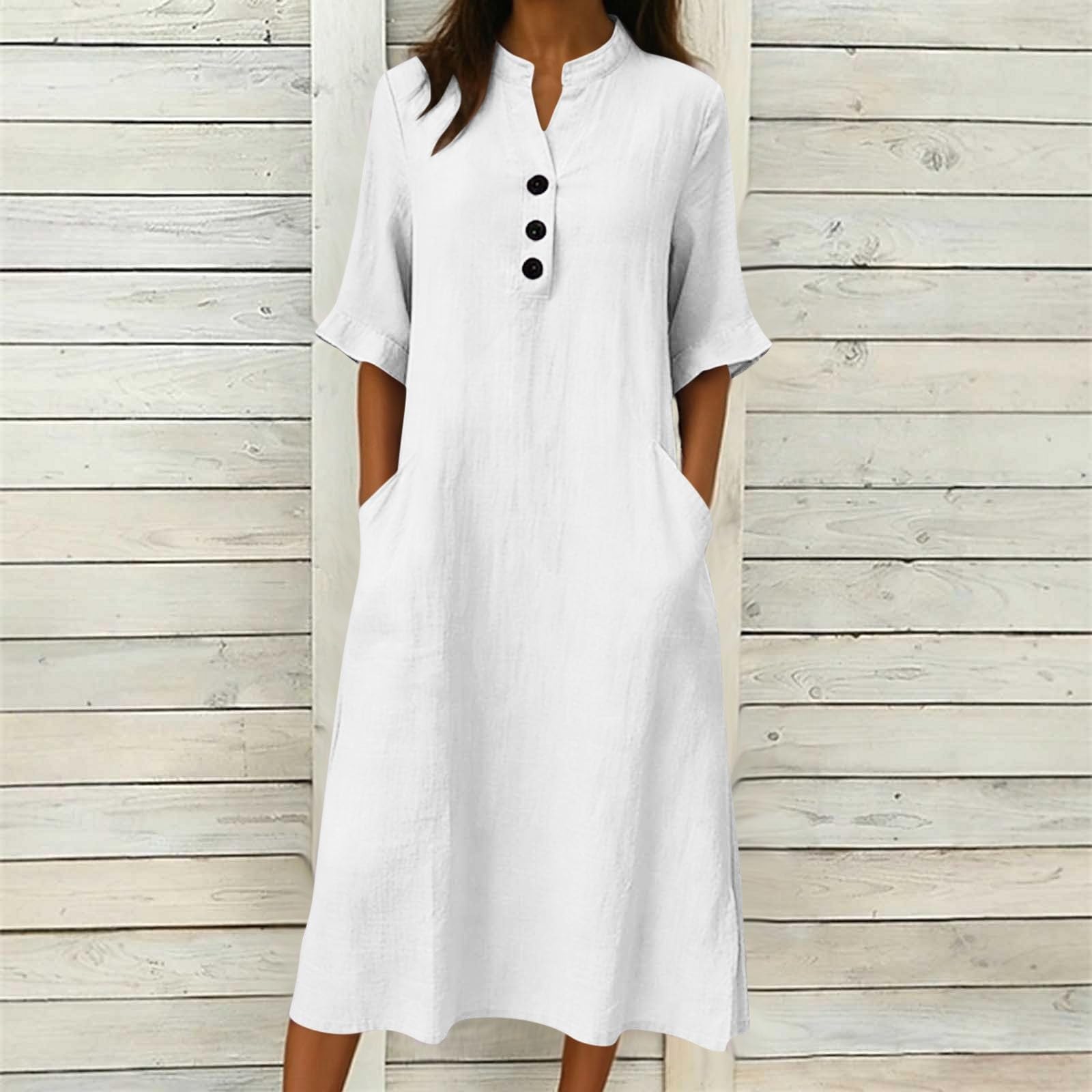 Casual Lino Tee Shirt Abiti per le Donne Estate 2026 Vacanza Solido Abiti Da Sole Manica Corta Spiaggia Primavera Tshirt Dress Wedding Guest Sere Party Sundresses Insegnante