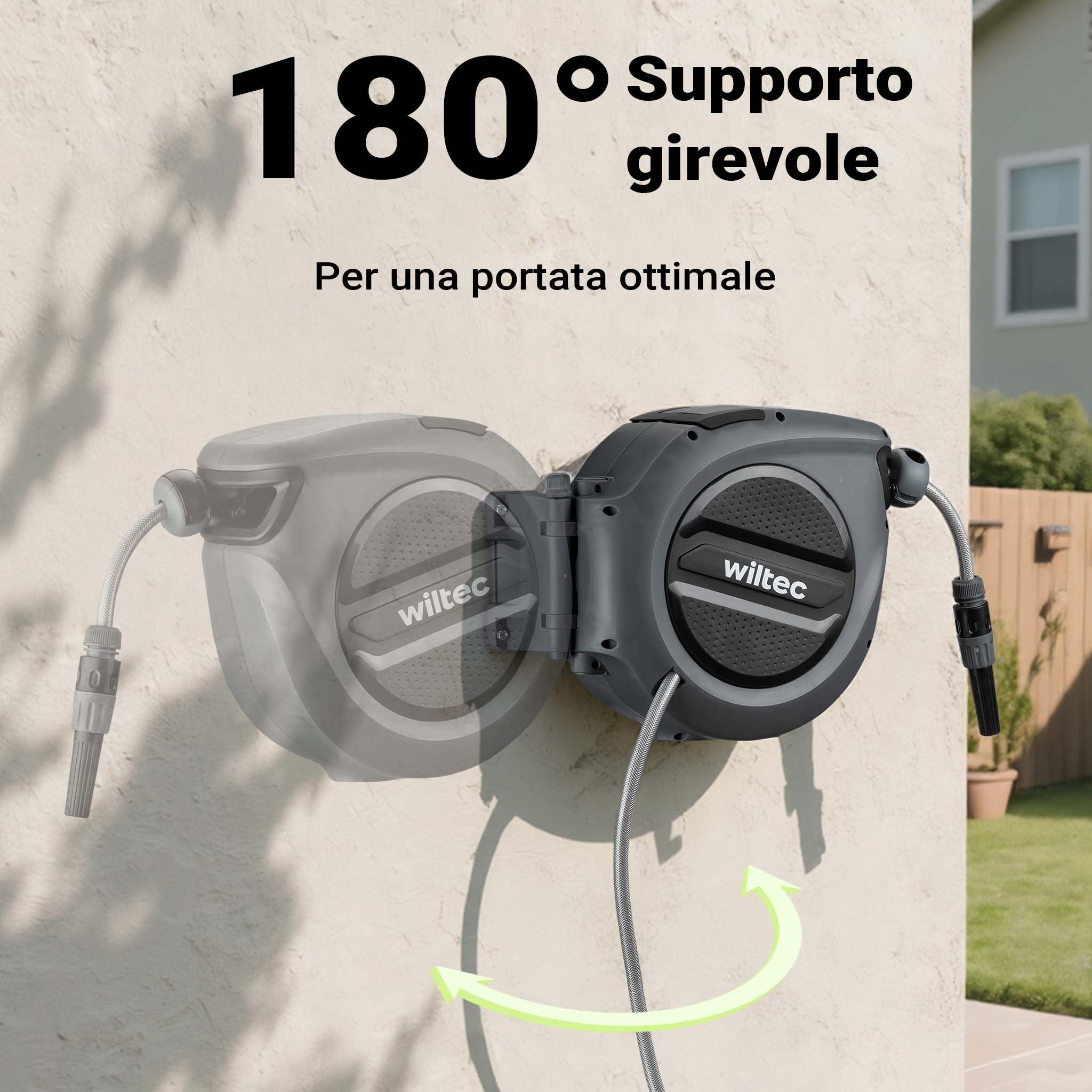 XPOtool Portatubo da giardino con avvolgitore automatico, avvolgitubo da parete con tubo da 20m, avvolgitore per tubo acqua
