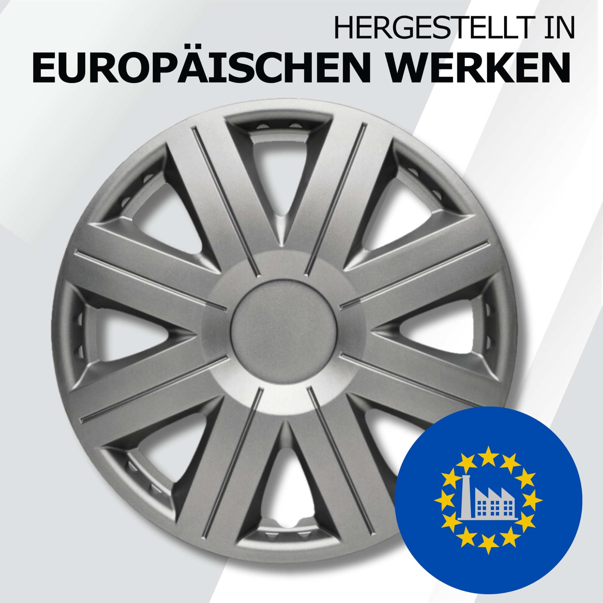 Kuglo Cosimo Radkappen 16 Zoll Silber, 4er-Set für Stahlfelgen | Schlagfester, witterungsbeständiger Kunststoff mit Metallspannring und werkzeugloser Clip-Montage
