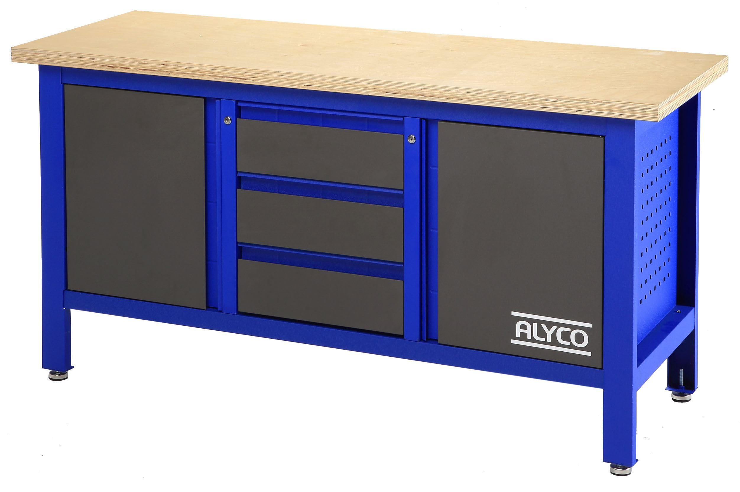 ALYCO 129755 - Mesa de trabajo metálica de 1700x600x865 mm 54 Kg con 3 cajones + 2 portones