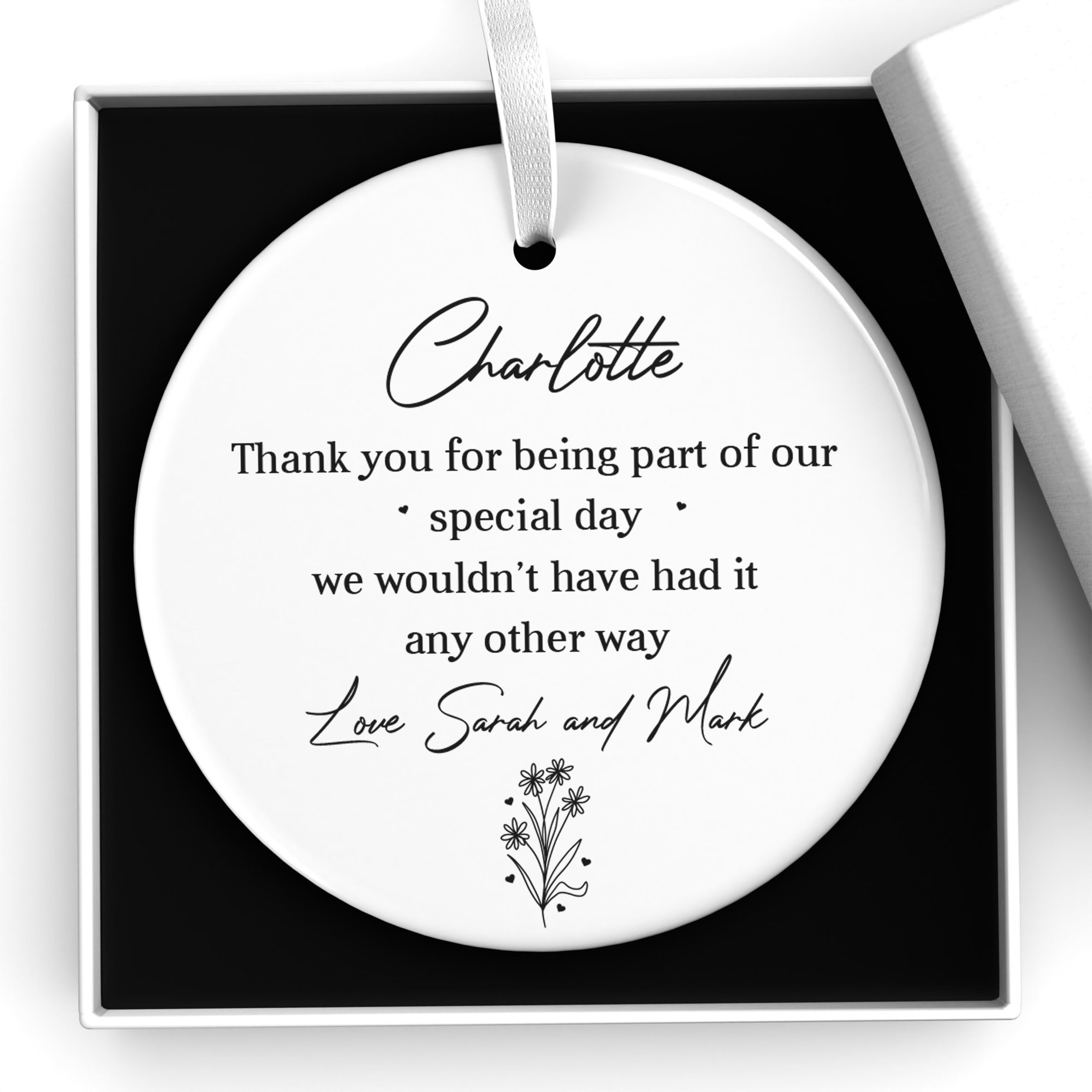 Beecreative Personalised Wedding Party Thank You - Ceramic Heart Or Circle Keepsake - Wedding Witness Gift - Bridal Party - With Gift Box