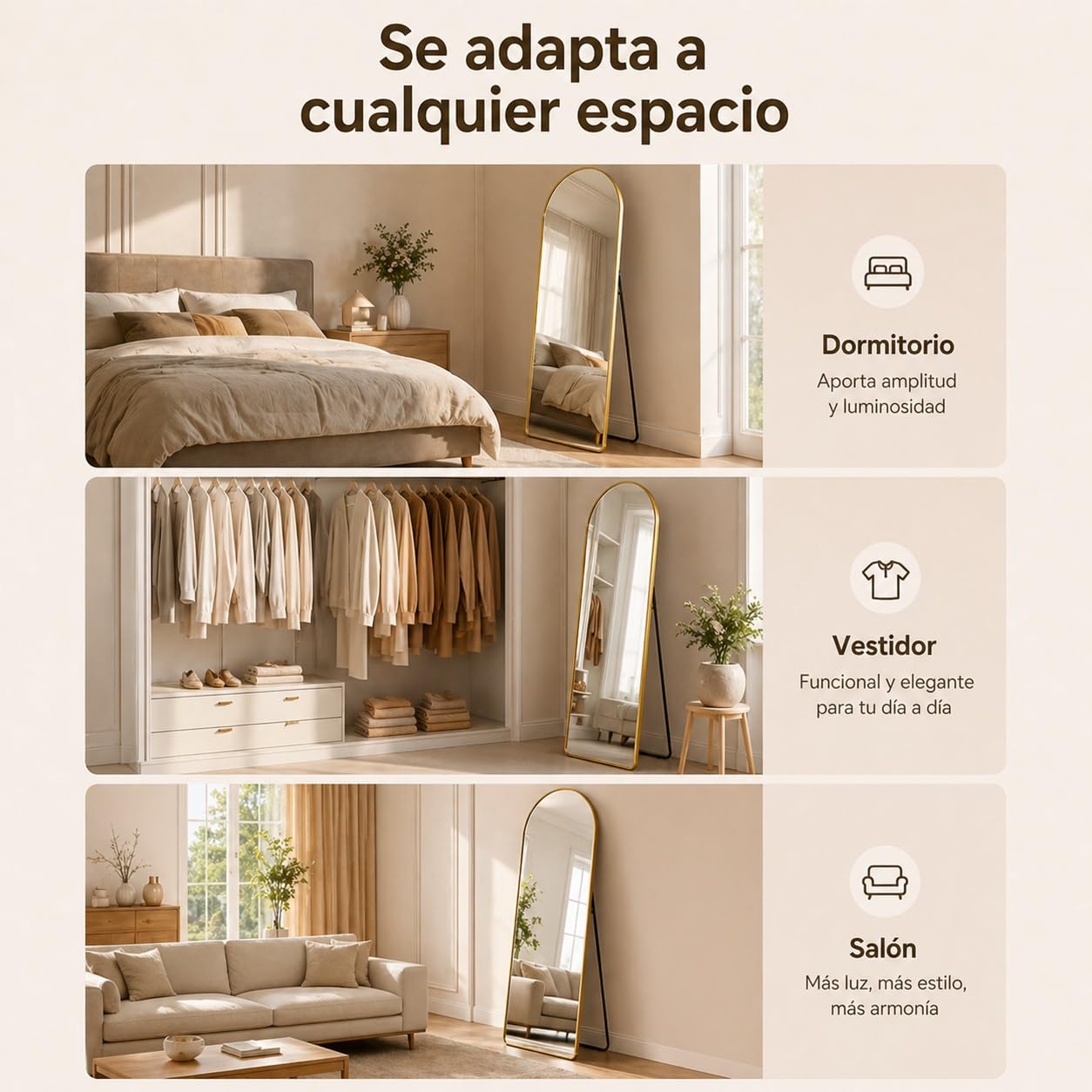 Espejo de Arco de 57x165cm | Espejo de Piel Completa con Parte Superior Curvada | para Montar en Pared o Apoyar en el Suelo | Inclinación Ajustable para Sala de Estar, Vestidor y Dormitorio