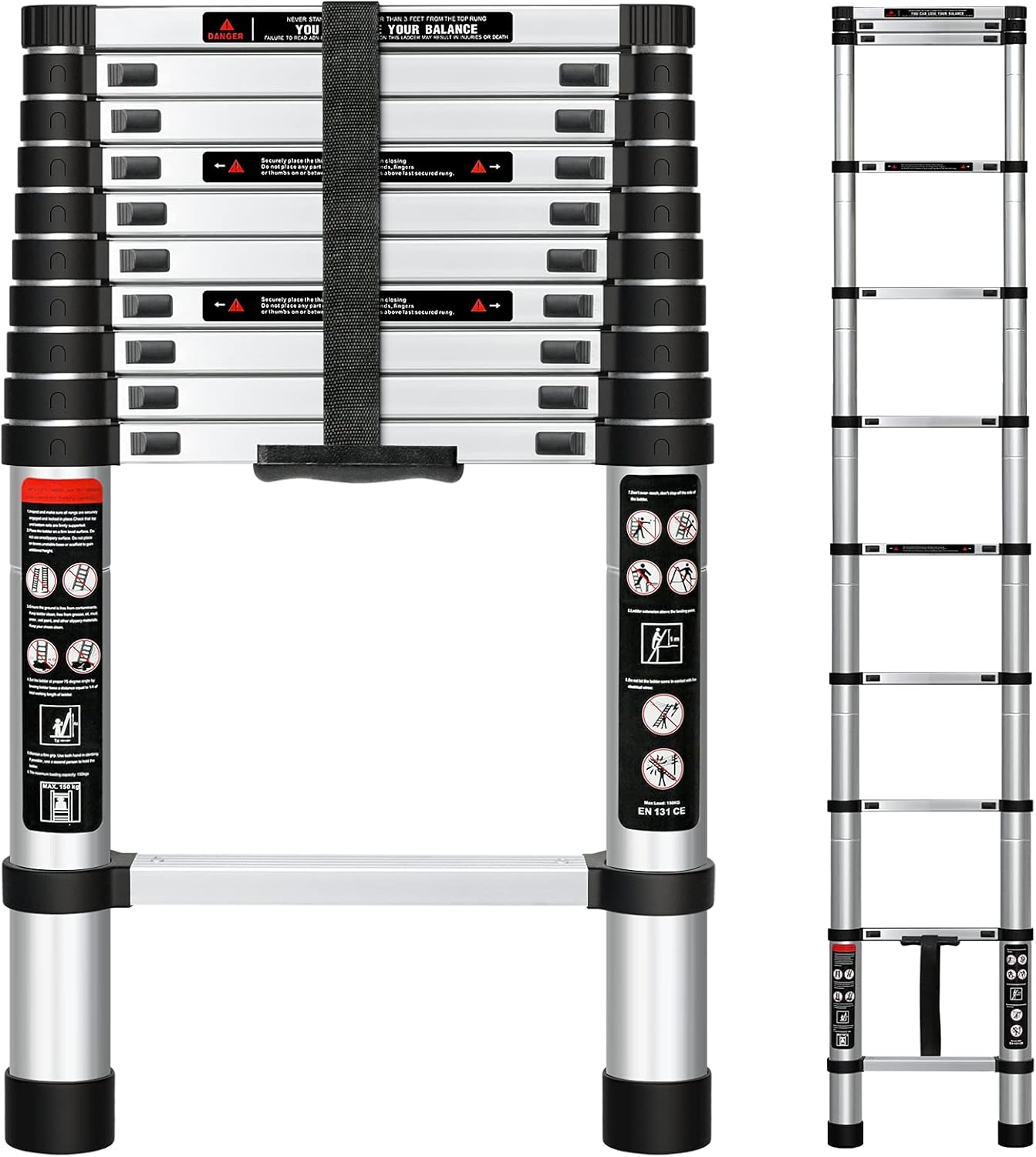 Palumie Telescoping Ladder, 10.5 FT Aluminum Extension Ladder with Locking Mechanism, Heavy Duty 330lbs Max Collapsible Ladder, Multi-Purpose Industrial Compact Ladder for Household Or Outdoor Work - - 