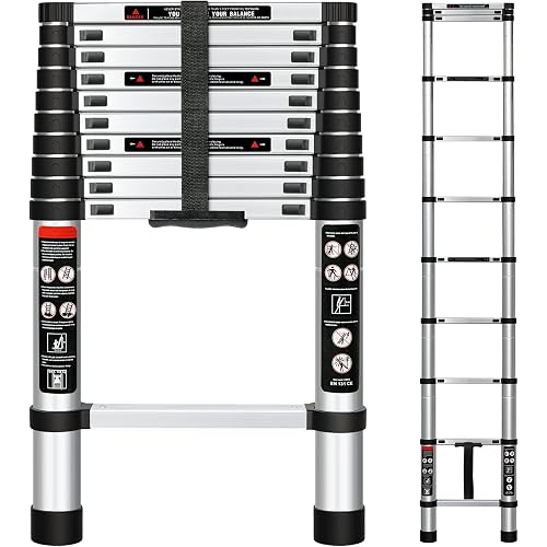 Palumie Aluminum Telescoping Ladder 10.5 FT, Lightweight Extension Ladder with Locking Mechanism, Heavy Duty 330lbs Capacity, Multi-Purpose Telescopic Collapsible Ladder for Home, Outdoor, and RV