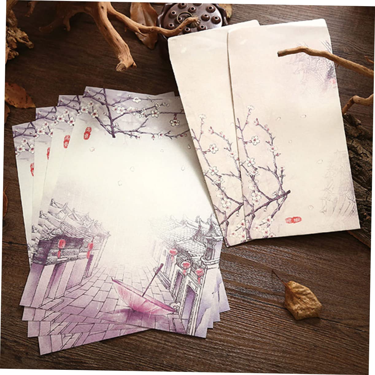 HOMSFOU Set de 12 Papier à Lettres et Enveloppes Style Chinois Motifs Imprimés