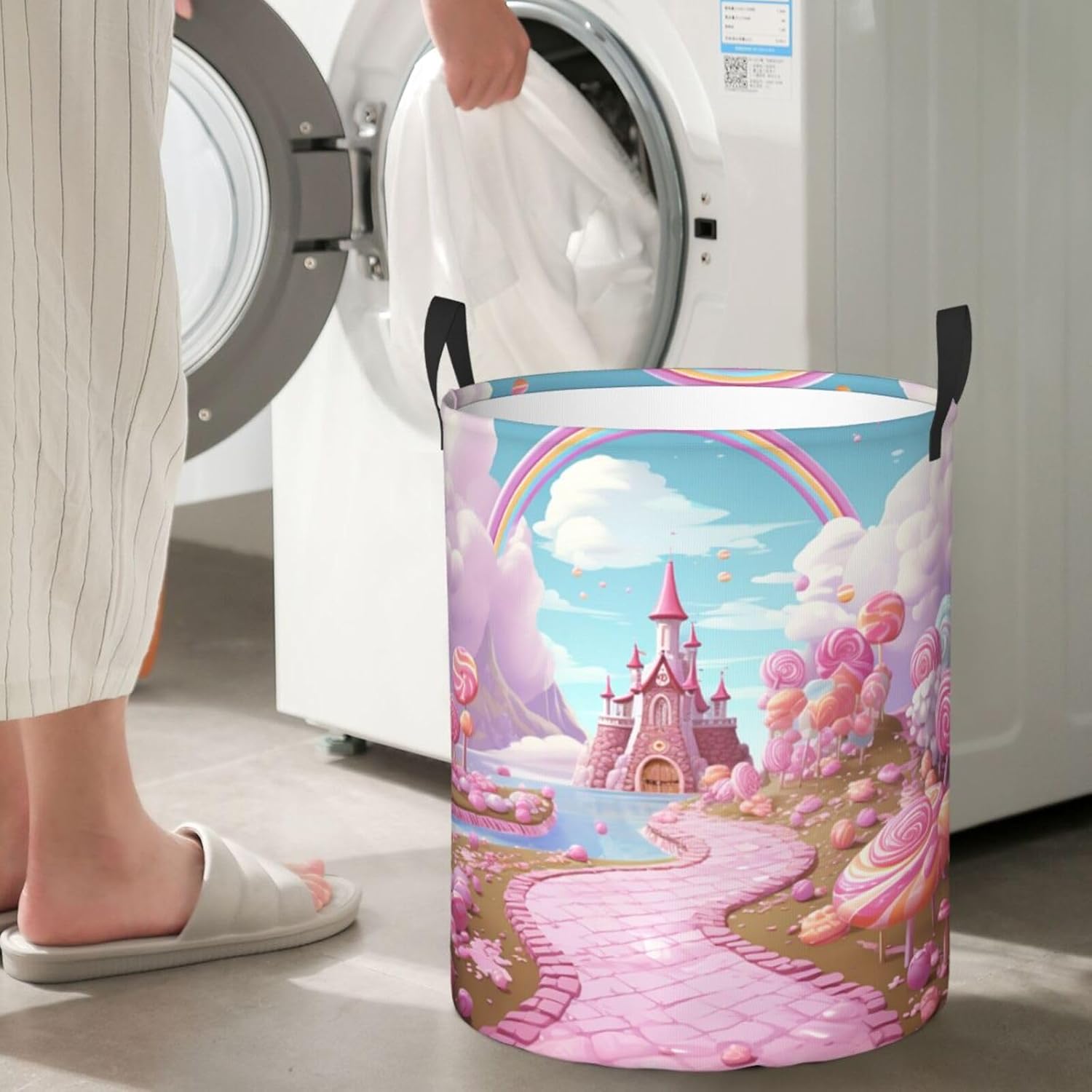 Beautiful land Laundry Basket With Handles, Foldable Laundry Hamper Oxford Cloth Dirty Clothes Basket Waterproof Clothes Toys Storage Bin Organizer for Bedroom Bathroom Dorm