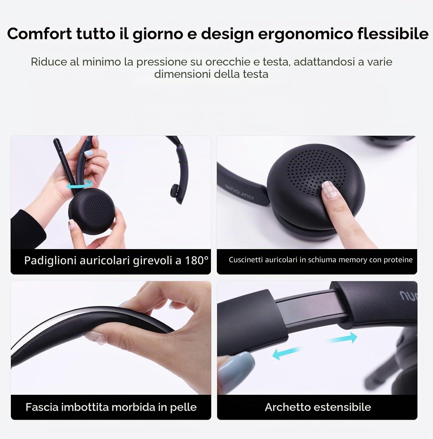 Nuroum HP31-SU(2nd Gen) Cuffie con Microfono Bluetooth,Cuffie Wireless ENC a Cancellazione di Rumore con Stazione di Ricarica,Dongle/USB-A&C/Bluetooth,45H Lavoro per Cuffie Call Center/Lavoro/Chiamate