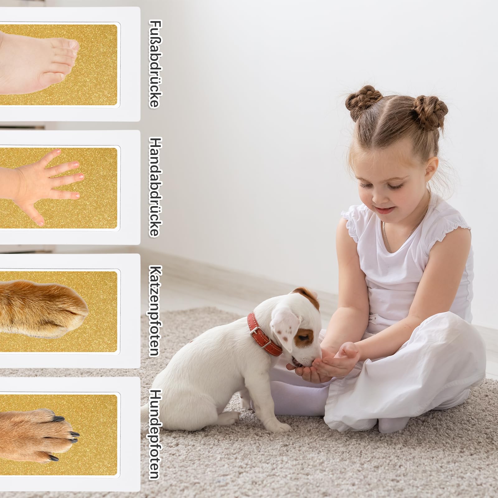 Juego de 4 impresiones de manos y huellas de bebé, almohadillas doradas, juego de impresión de bebé, adecuado para huellas de perro, gato, revestimiento antiadherente