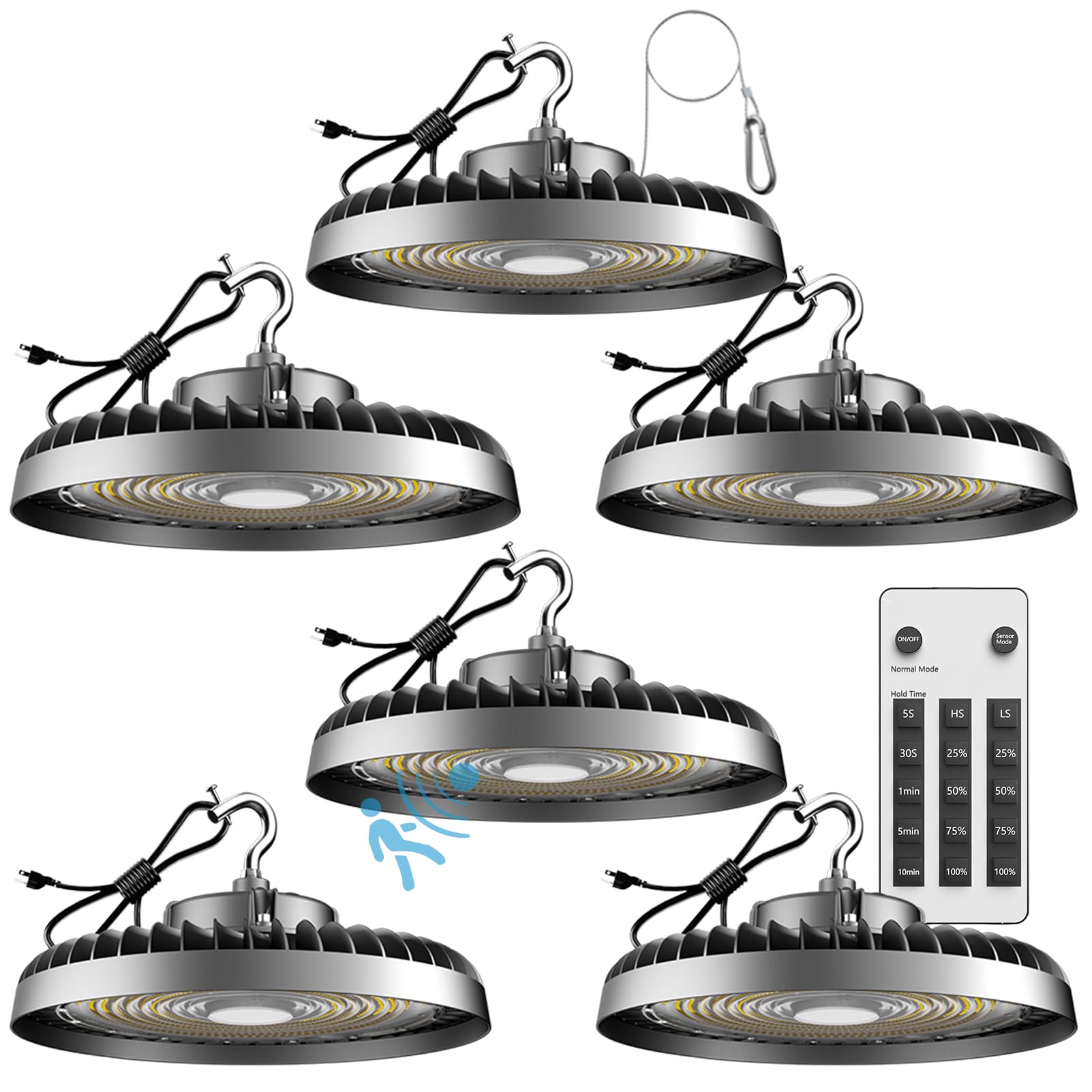 ACOHOOK Smart 250W LED High Bay Light 37500lm Commercial Bay Lights with Remote Control(Supports Normal Mode & Motion Sensor Mode) AC100-277V ETL UFO