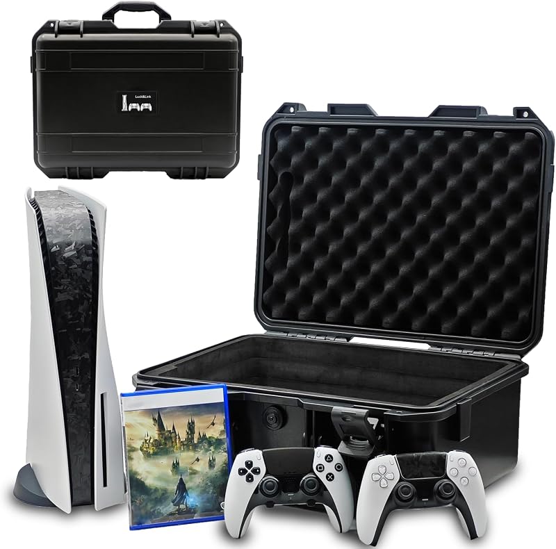 Luck&Link Hard Shell Travel Case Compatible with PlayStation 5 Console, Controllers, PS5 Carrying Case with Customized Foam for Both Standard and Digital Editions(FOR PS5)