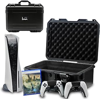 Luck&Link Hard Shell Travel Case Compatible with PlayStation 5 Console, Controllers, PS5 Carrying Case with Customized Foam for Both Standard and Digital Editions Black, for PS5 2020