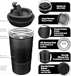 Travel Mug Reusable Coffee Cups 510ml/17oz Insulated Mug Thermal Tumbler to Go with Lid Leak Proof Thermal Insulated Vacuum Insulation Stainless Steel Bottle for Hot Cold Drinks