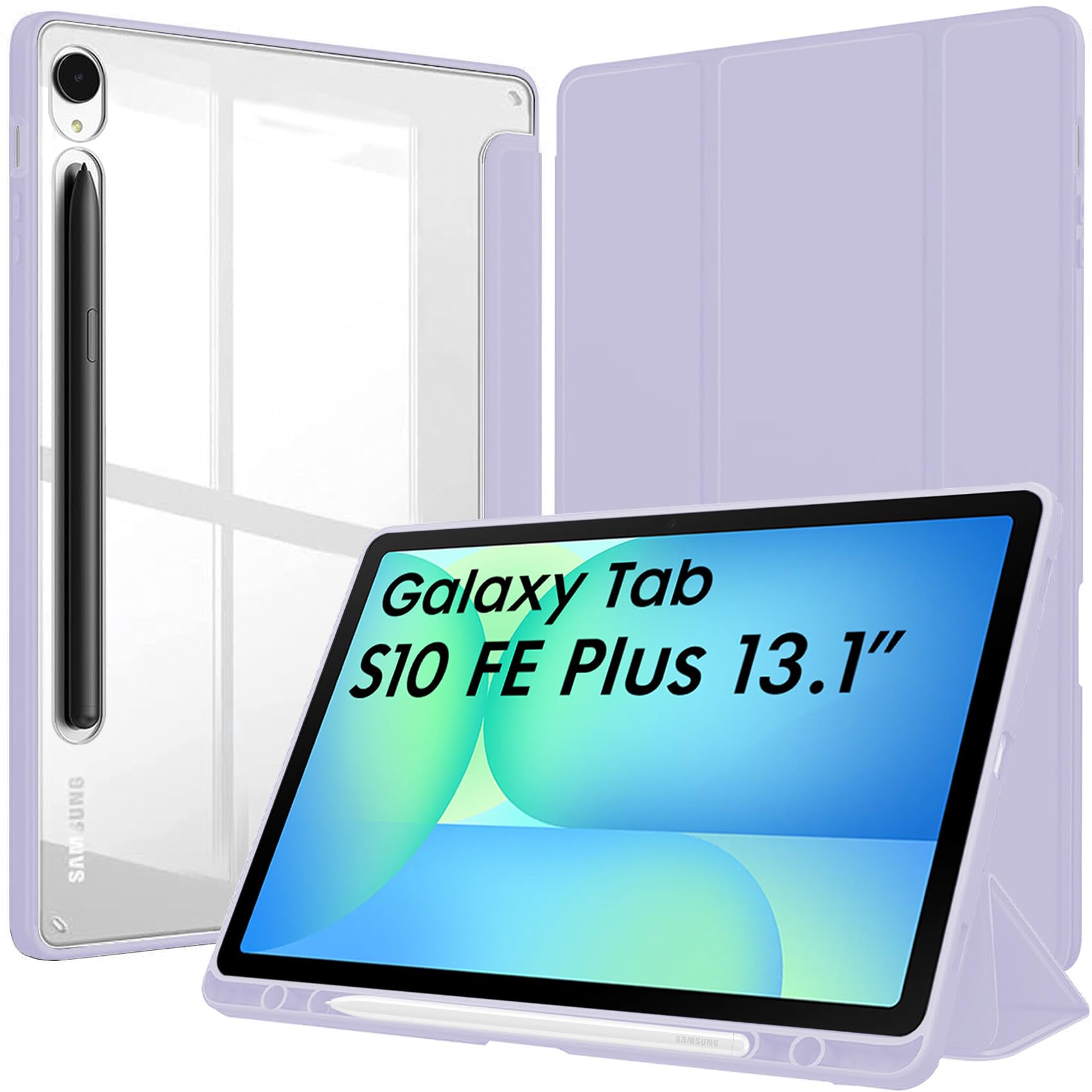 Cover Case for Samsung Galaxy Tab S10 FE Plus 13.1 inch Cover with [Pencil Holder] Hybrid Cover for Samsung Tab S10 FE Plus 13.1 inch Tablet [Auto Sleep Wake Support] - Lavender