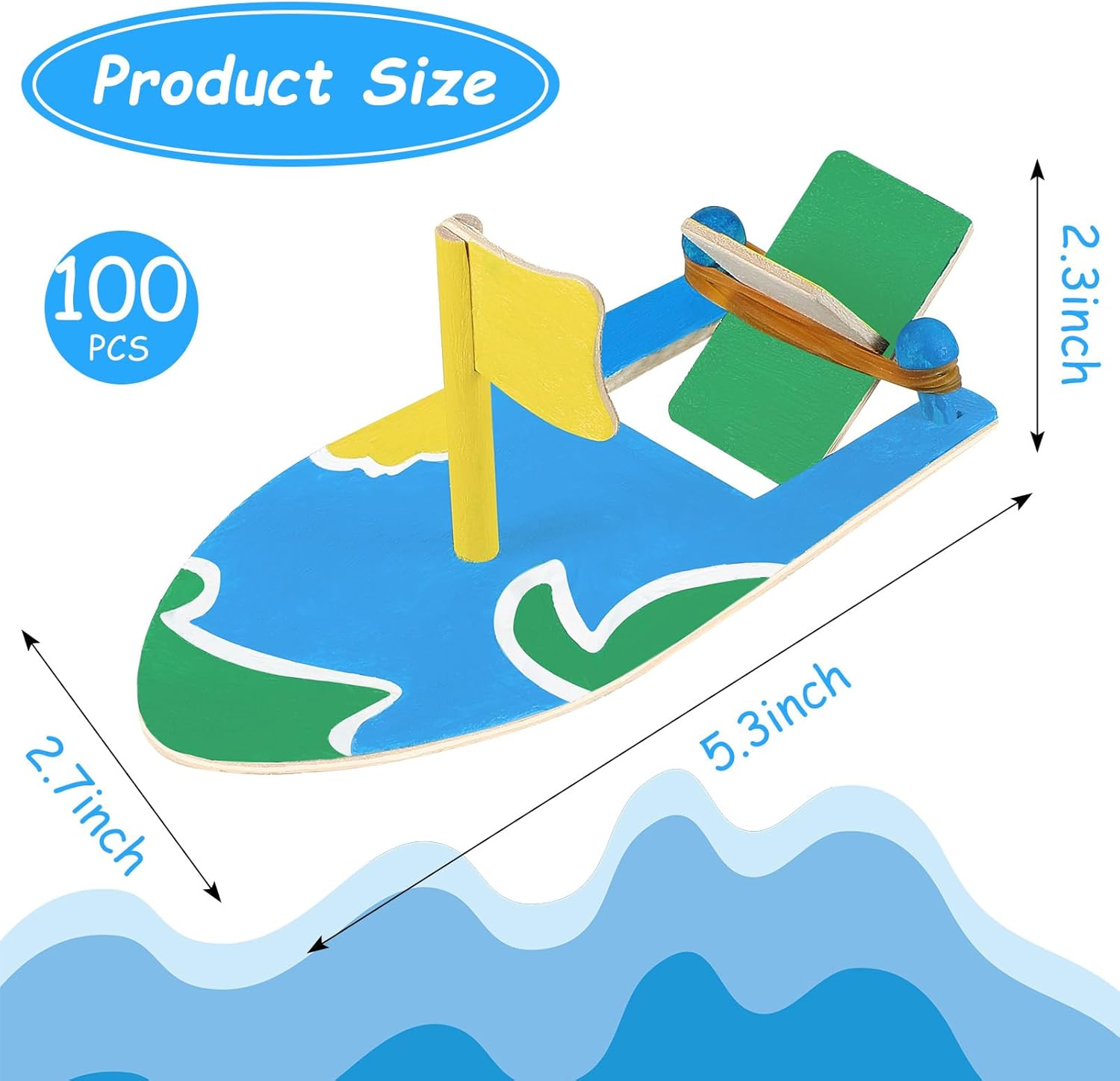 Deekin 100 Pcs DIY Wooden Boats Bulk Crafts Kit Rubber Band Paddle Boat Build a Boat Mini Sailboat Model Rain Gutter Regatta Kit for Birthday Carnival Party Craft Projects