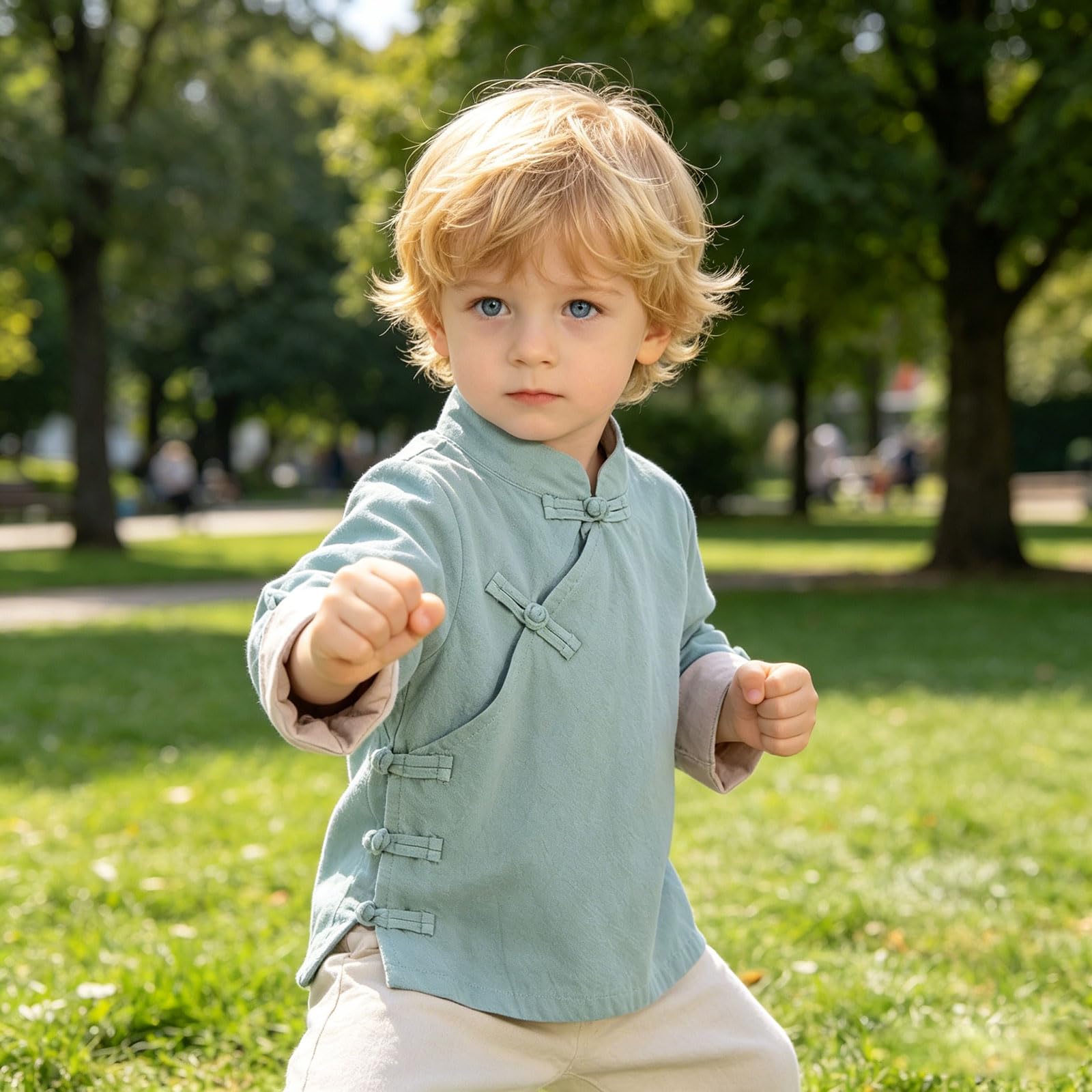 Générique Tenue traditionnelle pour enfant garçon et fille, vestechinois classique en tissu coton lin léger confortable, loisirs, anniversaires, fêtes et toutes occasions festives familiales