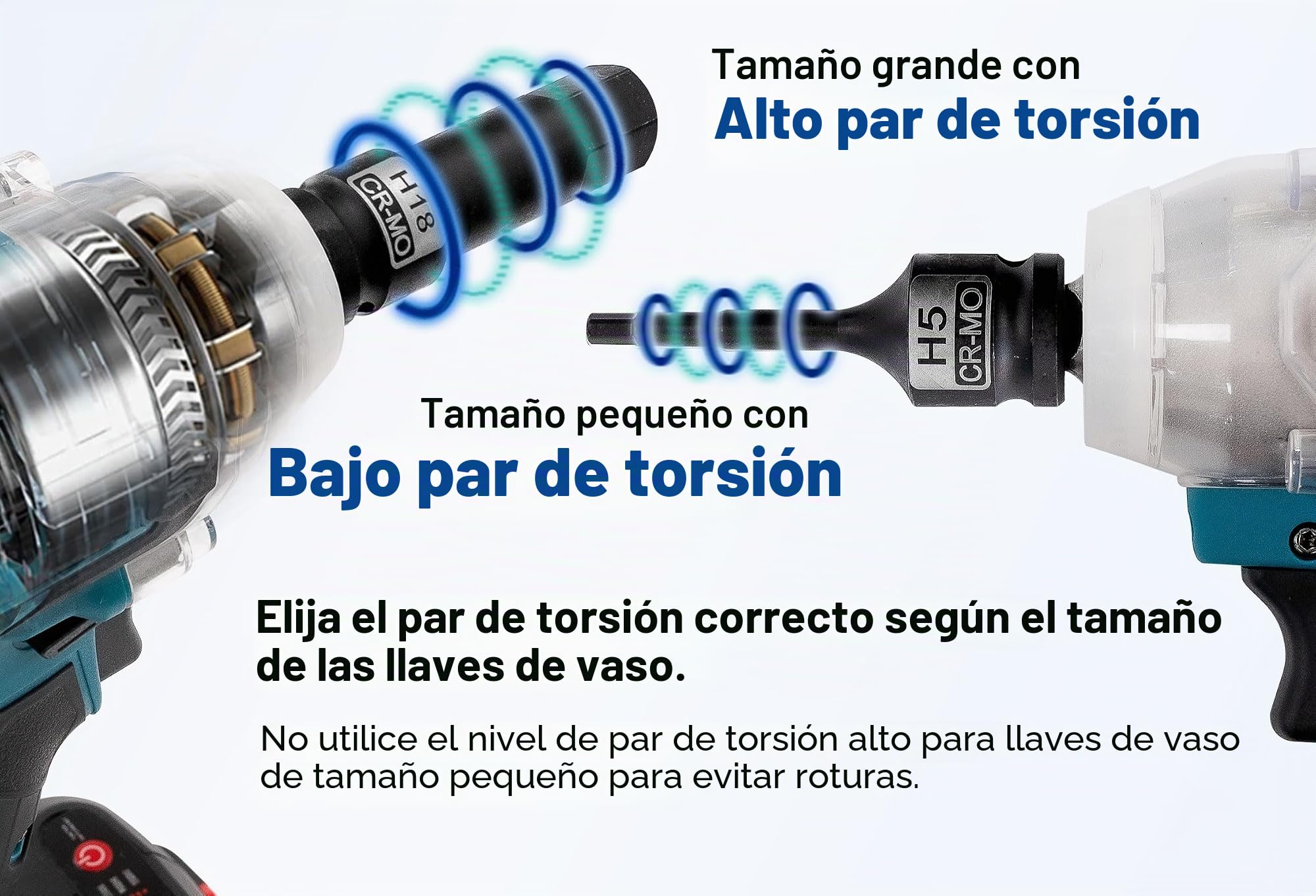 DAKCOS Juego de llaves de vaso Hexagonales 1/2" para Impacto, 5-19 mm, 10 piezas de llaves de Hexagonales de impacto,CR-MO