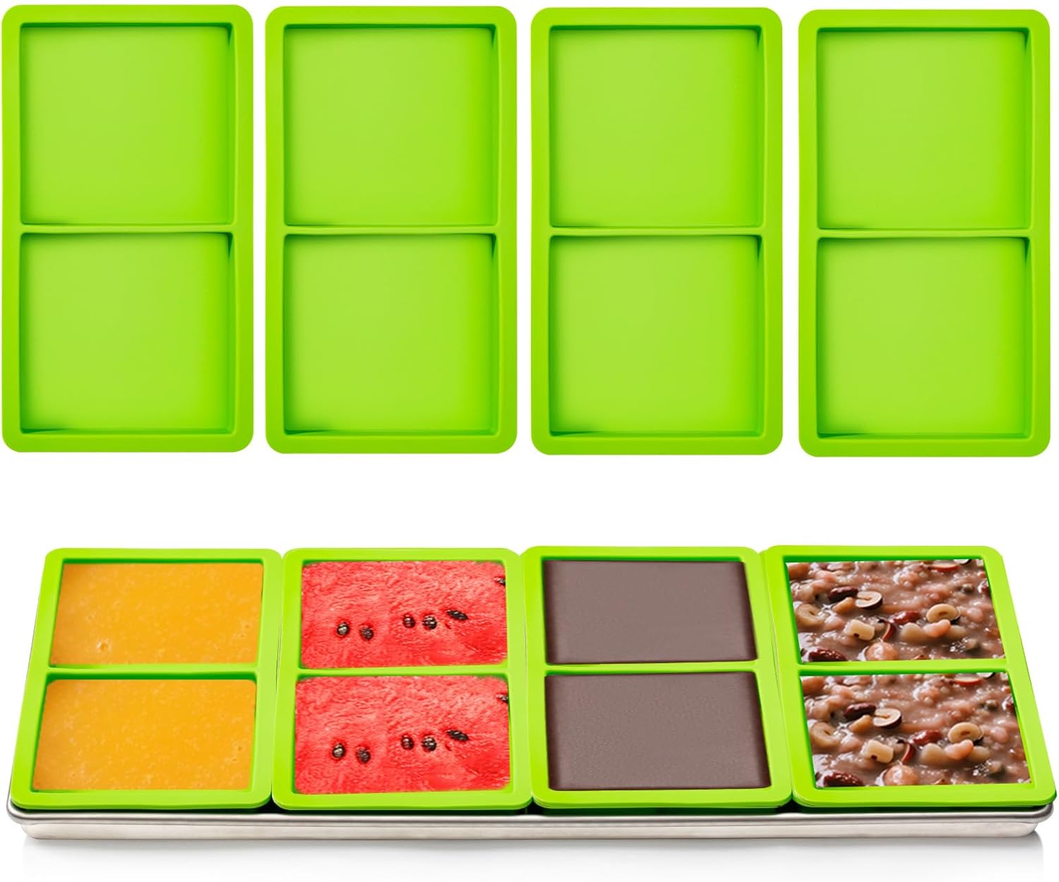 Large 2 cavity Silicone Tray Dividers for Harvest Right Freeze Dryer Large Trays, 4 pcs Green Silicone trays for Harvest right freeze dryer accessories
