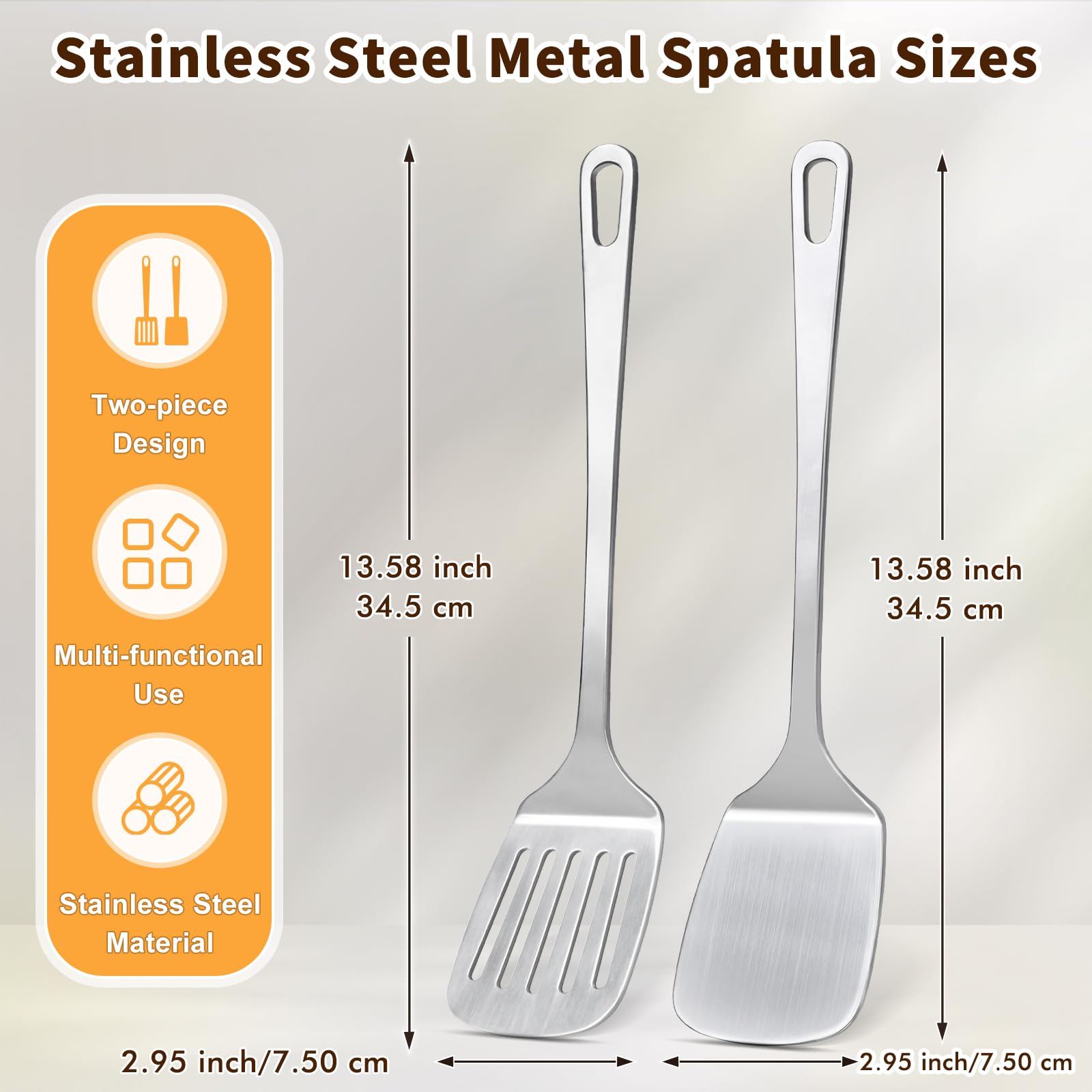 2-teiliges Edelstahl-Spatel-Set, Metall-Spatel, massiver und geschlitzter Pfannenwender, robuster Pfannenwender für die Küche, hoch hitzebeständig, Kochutensilien für Fischeier, Pfannkuchen, leicht zu