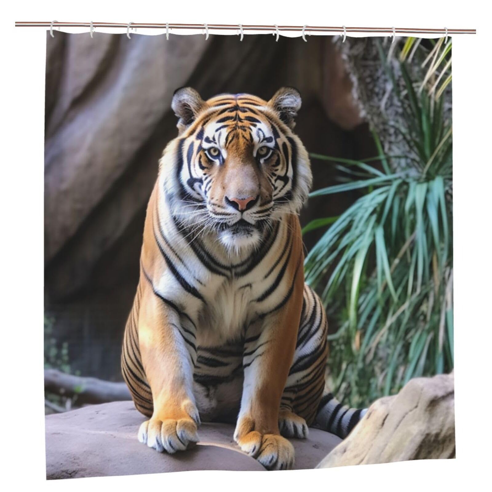 Rideau de douche épais motif tigre 183x183 cm résistant avec crochets durables