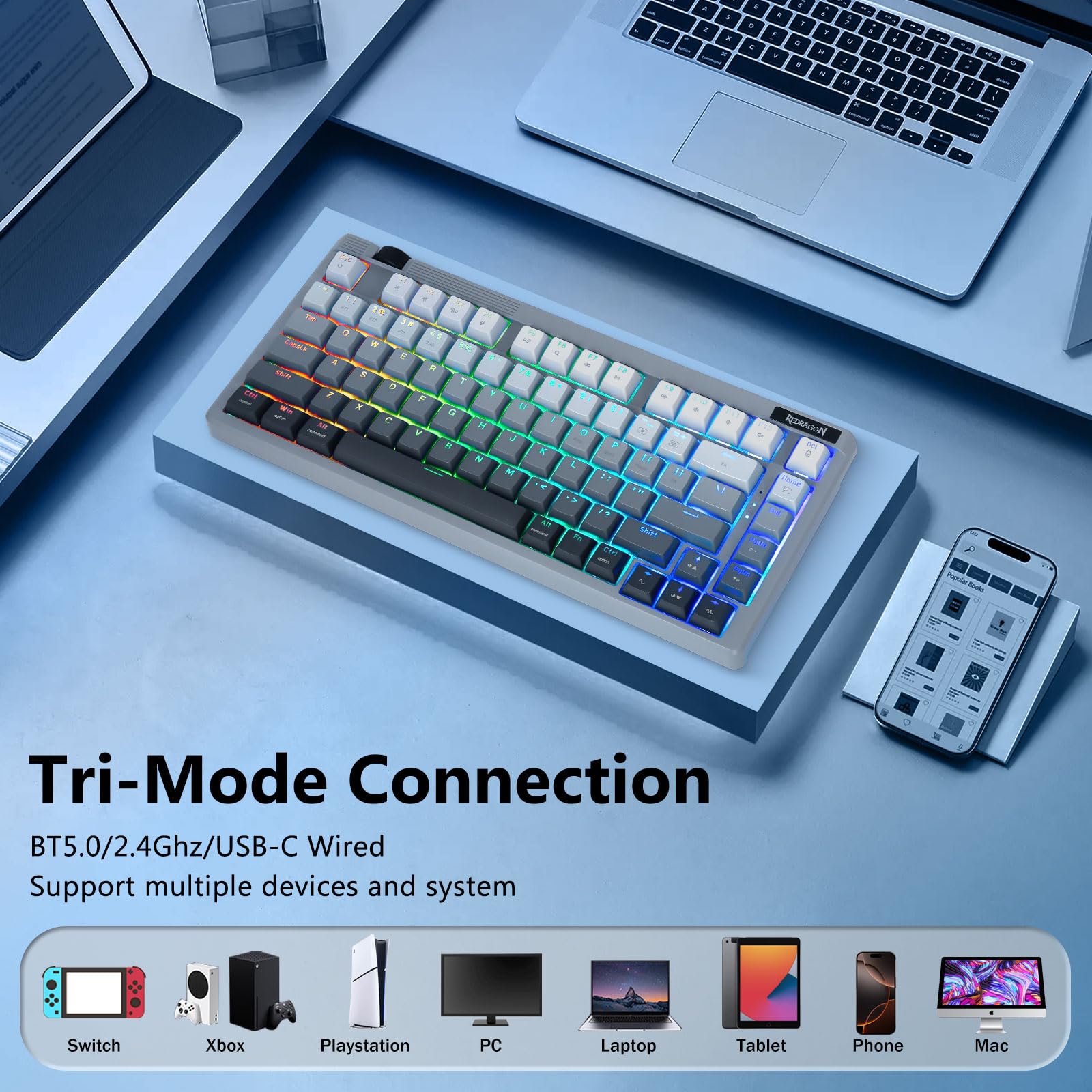 Redragon ワイヤレスメカニカルゲーミングキーボード 75% 英語 銀軸 Amazon | Redragon ワイヤレス ゲーミングキーボード メカニカル