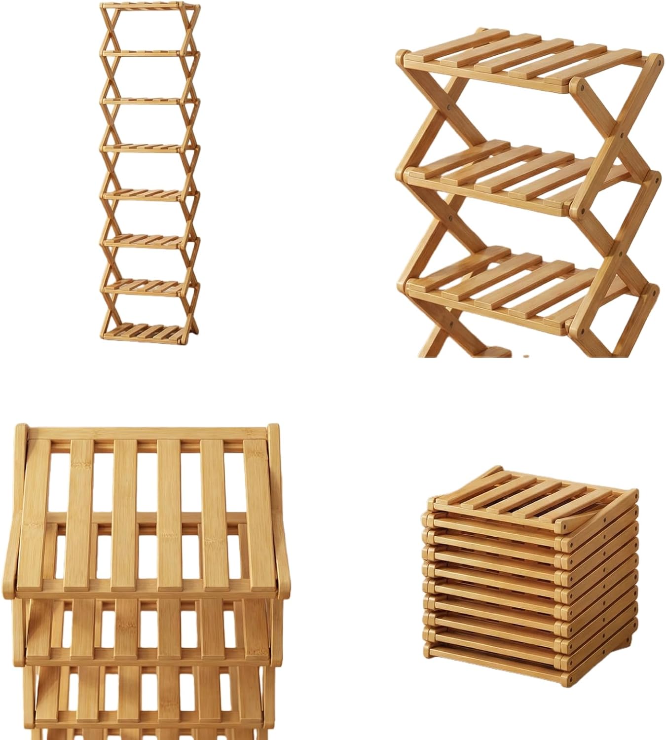 Foldable Bamboo Shoe Rack, 9-Tier No Assembly Shoe Organizer, Space-Saving Free Standing Shoe Storage Shelf for Entryway, Hallway, Closet, Holds 9-18 Pairs of Shoes, Natural Bamboo Finish (Nature)