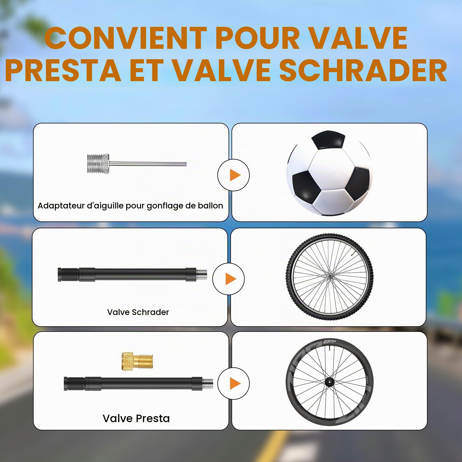 WARMTUYO Pompe à Air Électrique, Mini Pompe Vélo Électrique 120 PSI avec Manomètre, Arrêt Automatique, Compatible Valves Presta et Schrader, pour VTT, Vélo Urbain et de Route