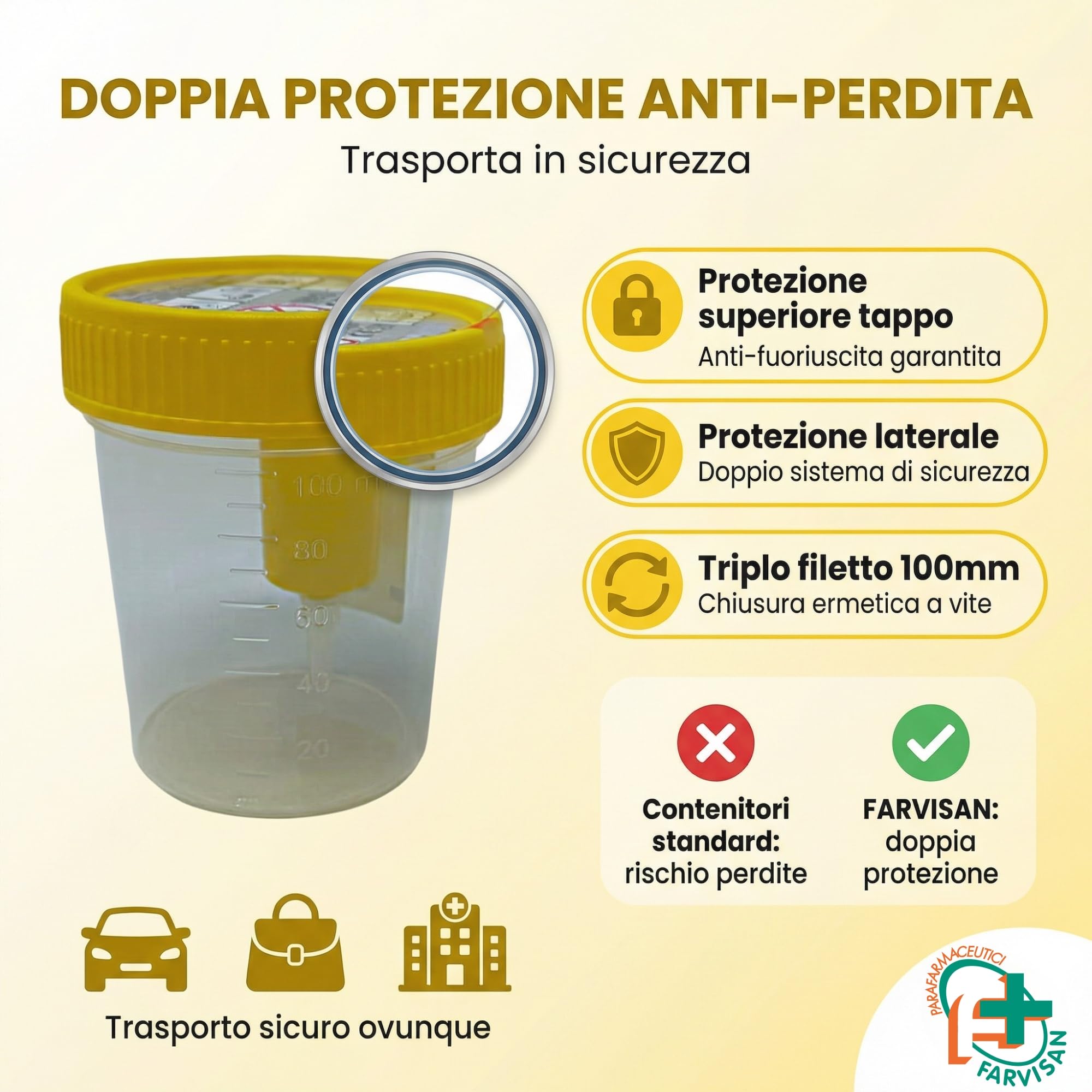 Contenitore Urine per Analisi e Urinocoltura Graduato Dispositivo Medico Farvisan (4 Contenitori Urina)