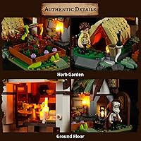 Vista 7 de FUNWHOLE Medieval Apothecary Shop Lighting Building-Bricks Set - Compatible with Standard Bricks Medieval Series Collectible Display House 1470 Pcs