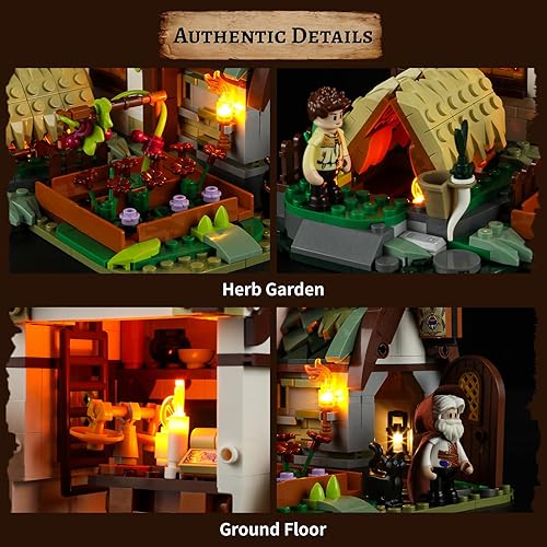 Miniatura 7 de FUNWHOLE Medieval Apothecary Shop - Juego de ladrillos de construcción de iluminación  Compatible con Legos Serie Medieval Coleccionable, casa de