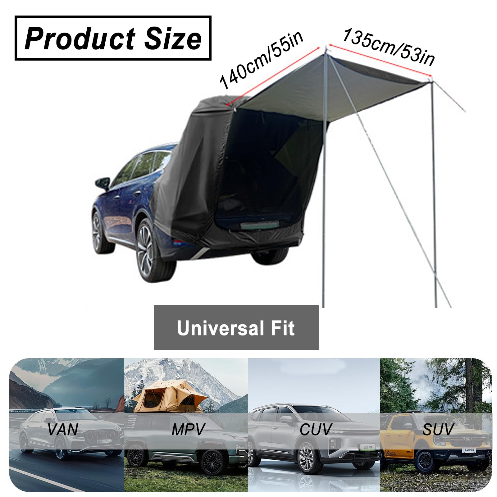 Tente de Hayon de Voiture, Tente Auvent Arriere de Voiture avec Moustiquaire, Imperméable, Coupe-Vent, Résistante Aux UV Auvent de Coffre Voiture Camping pour SUV