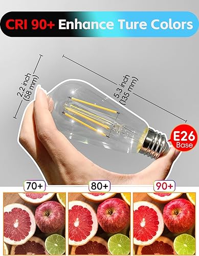 Miniatura 5 de Jensense Edison - Bombillas LED E26 de 6 W, equivalente a 60 W, bombillas LED vintage CRI90+ ST19, bombillas transparentes regulables, 2700 K,