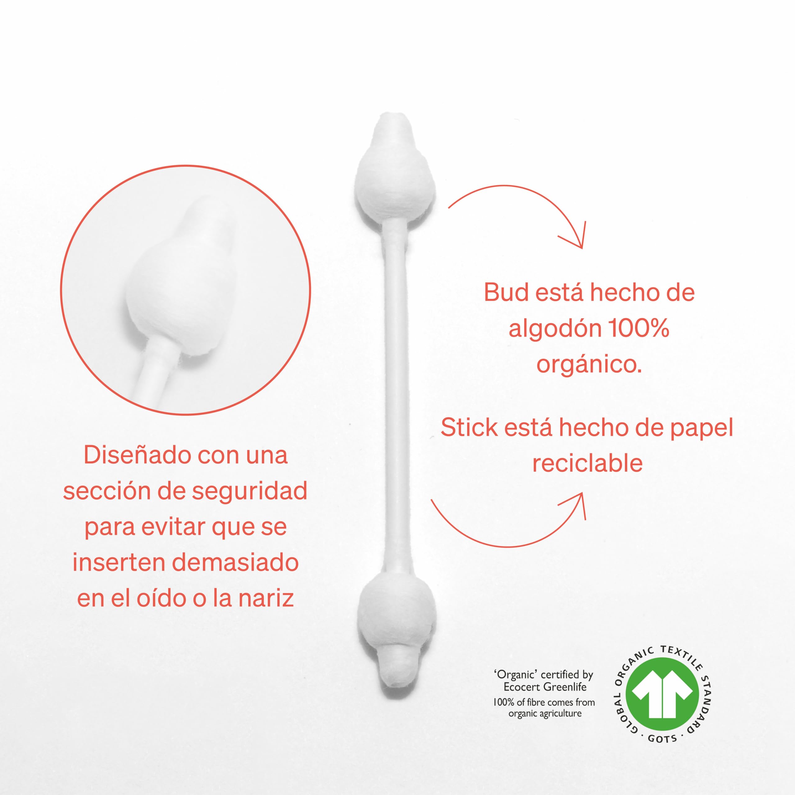Bastoncillos de Seguridad para Bebés de Love Noobs, Bastoncillos de Algodón 100% Orgánicos para Bebés, 240 Piezas, Bastoncillos Ultra Suaves para Oídos, Ideal para Toda la Familia