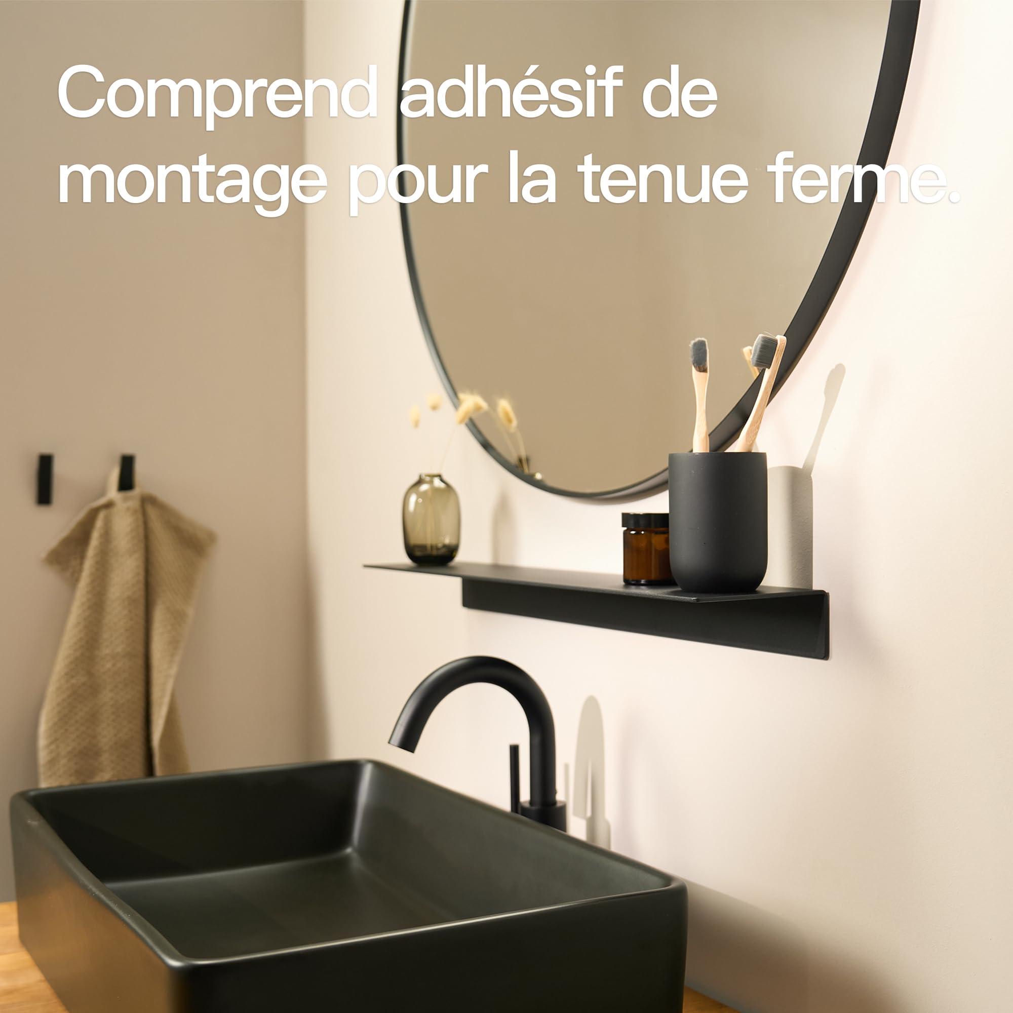 Designfabrik Hamburg Étagère Douche sans Perçage | Étagère Murale Autocollante pour Salle de Bain et Cuisine | Support de Rangement Moderne en Aluminium | 58 cm | Noir Mat