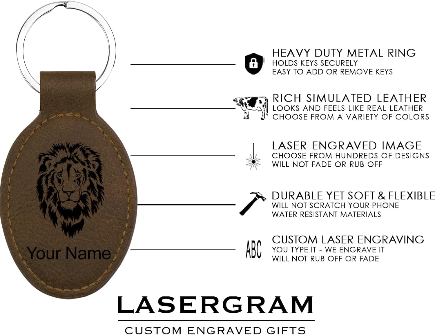 LaserGram Oval Keychain, Trombone, Personalized Engraving Included (Chocolate Brown)