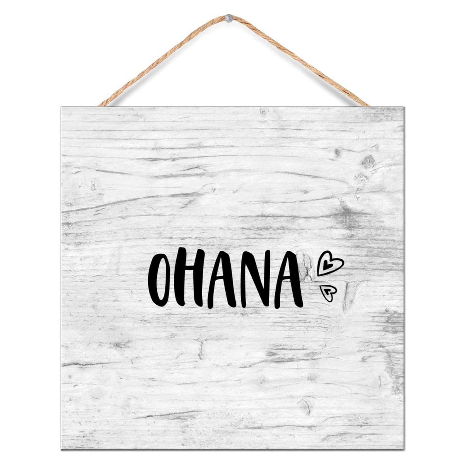 Ohana Wood Sign Wall Decoration Funny Signs Antique Wooden Sign for Bathroom Table Porch 12x12in
