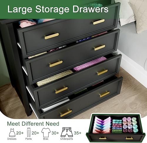 Miniatura 3 de Mesitas de noche negras para dormitorio, juego de 2 mesitas de noche modernas con puerto USB, mesita de noche con 2 cajones, mesa auxiliar de