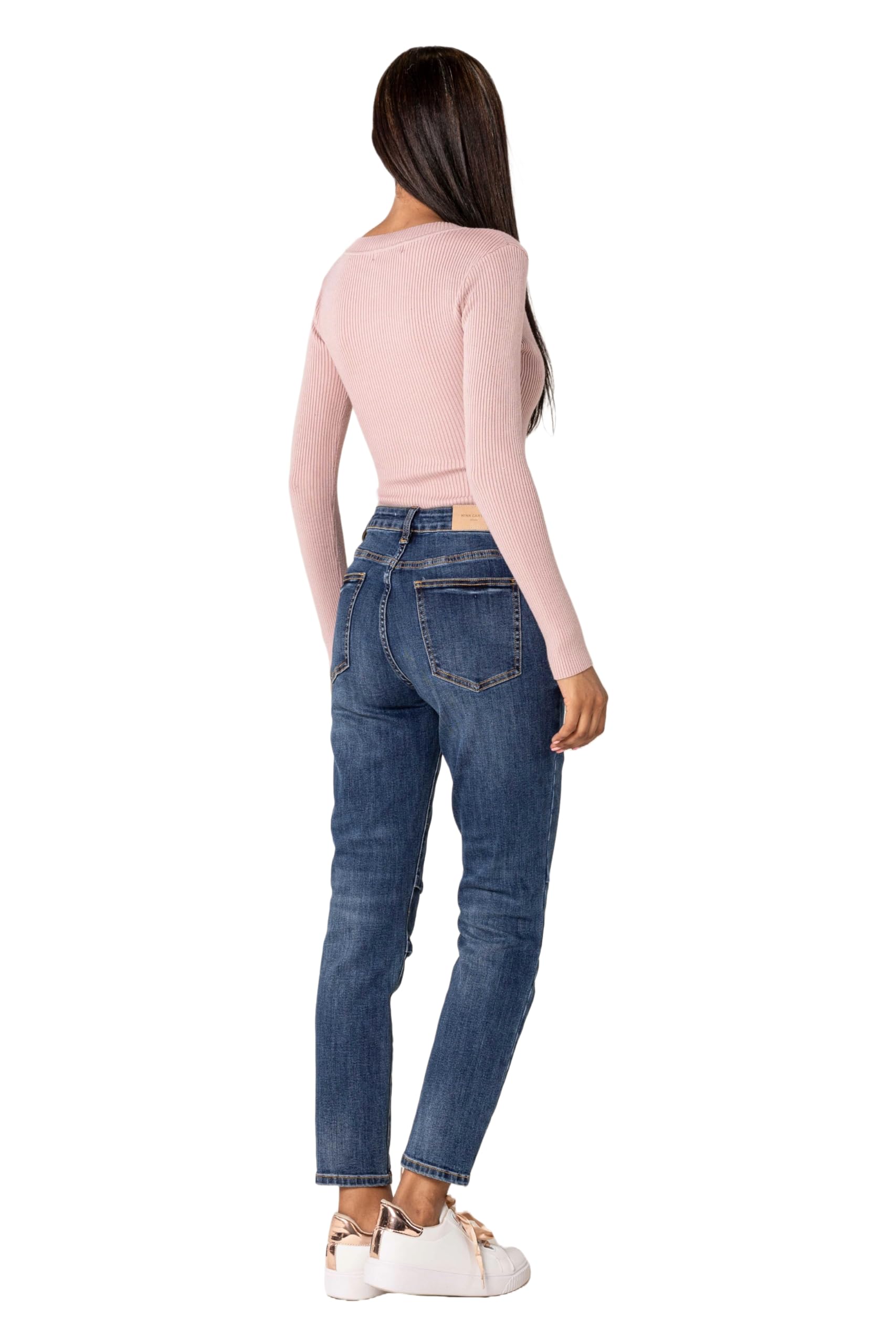 Nina Carter Damen Boyfriend Jeans High Waist MOM Jeans Parachute Style Used-Look Waschungseffekt
