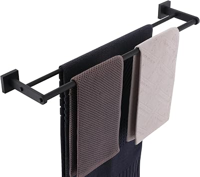 Miyili 24-Inch Double Bath Towel Bar with Square Base Matte Black