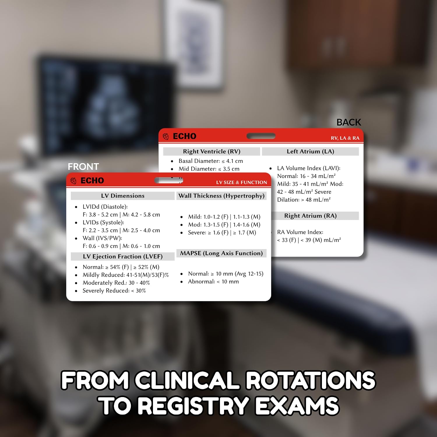 Echo Ultrasound Badge Reference Cards Set of 3 for Cardiac Sonographer - 6 Sides Quick Reference Cheat Sheet for Sonography Student Must Haves, RDCS & CCI Exam Prep, Sonographer Gifts
