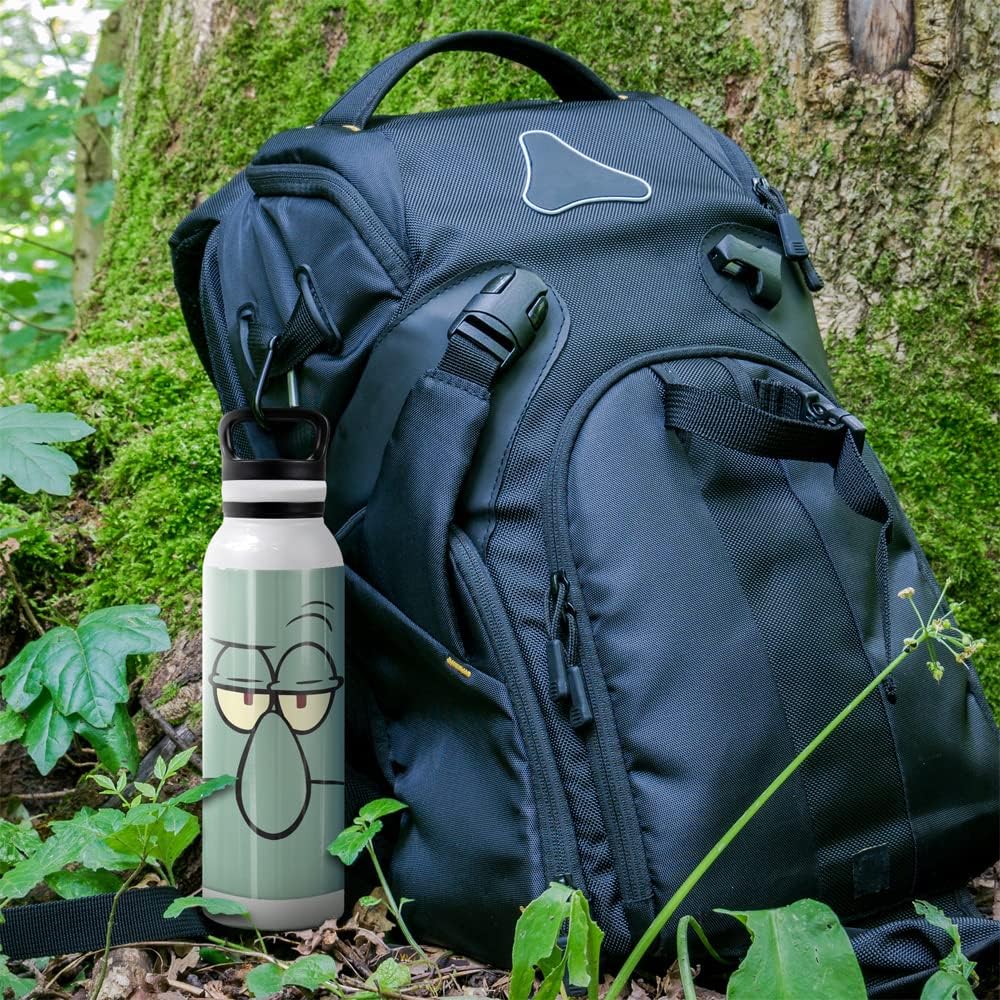 Spongebob OFFICIAL Squidward Angry Face 24 oz Insulated Canteen Water Bottle, Leak Resistant, Vacuum Insulated Stainless Steel with Loop Cap