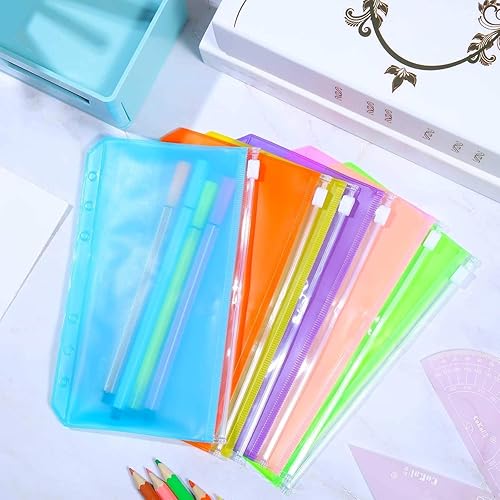 Miniatura 5 de Zonon Carpetas A6 con cremallera, 12 unidades, bolsillos con 6 agujeros, carpeta de presupuesto con sobres para efectivo, bolsa de hojas sueltas