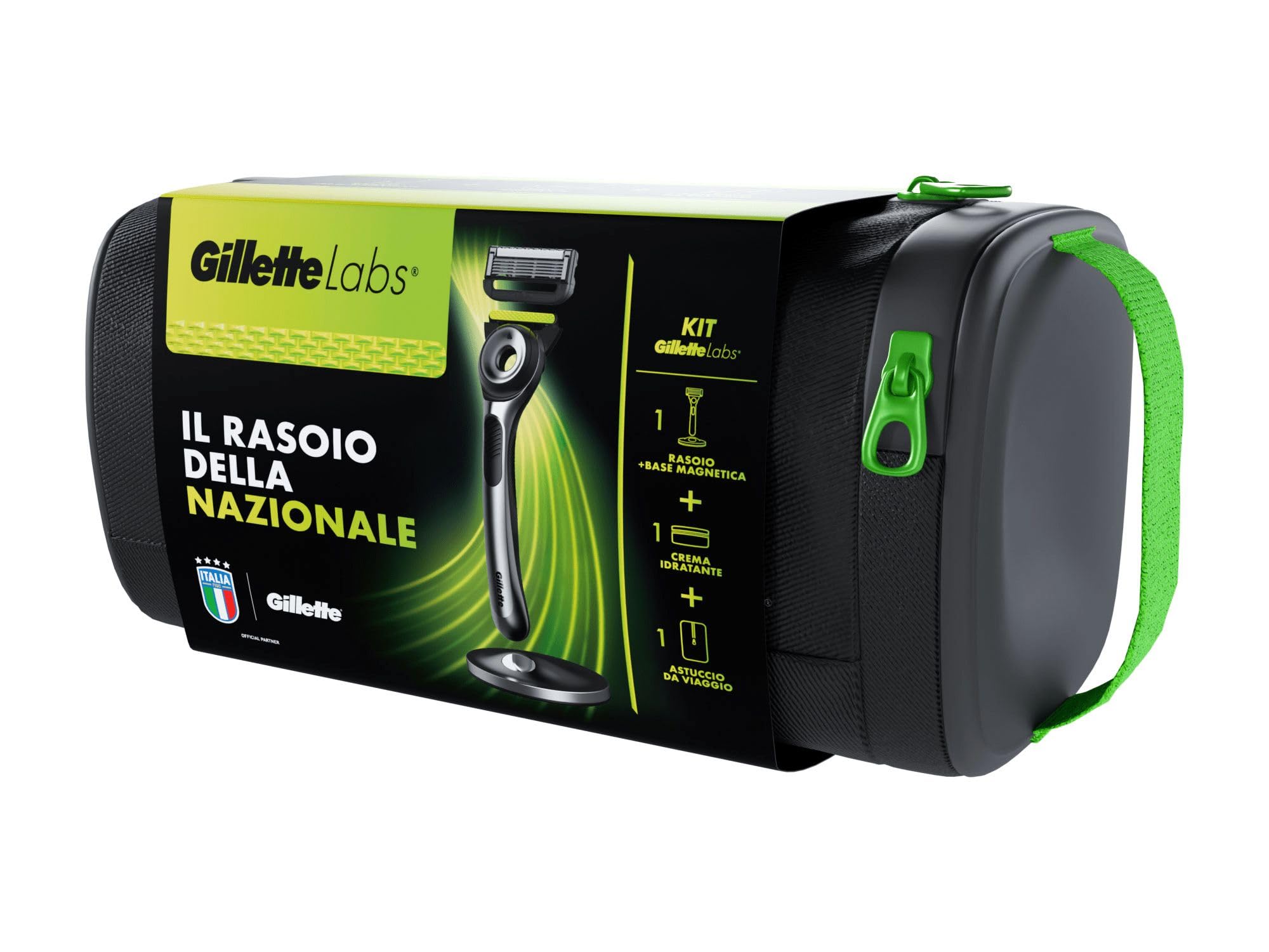 Gillette Labs męska maszynka do golenia z wbudowanym drążkiem, 1 uchwyt + 1 zapasowa żyłka + 1 podstawa magnetyczna + 1 krem nawilżający