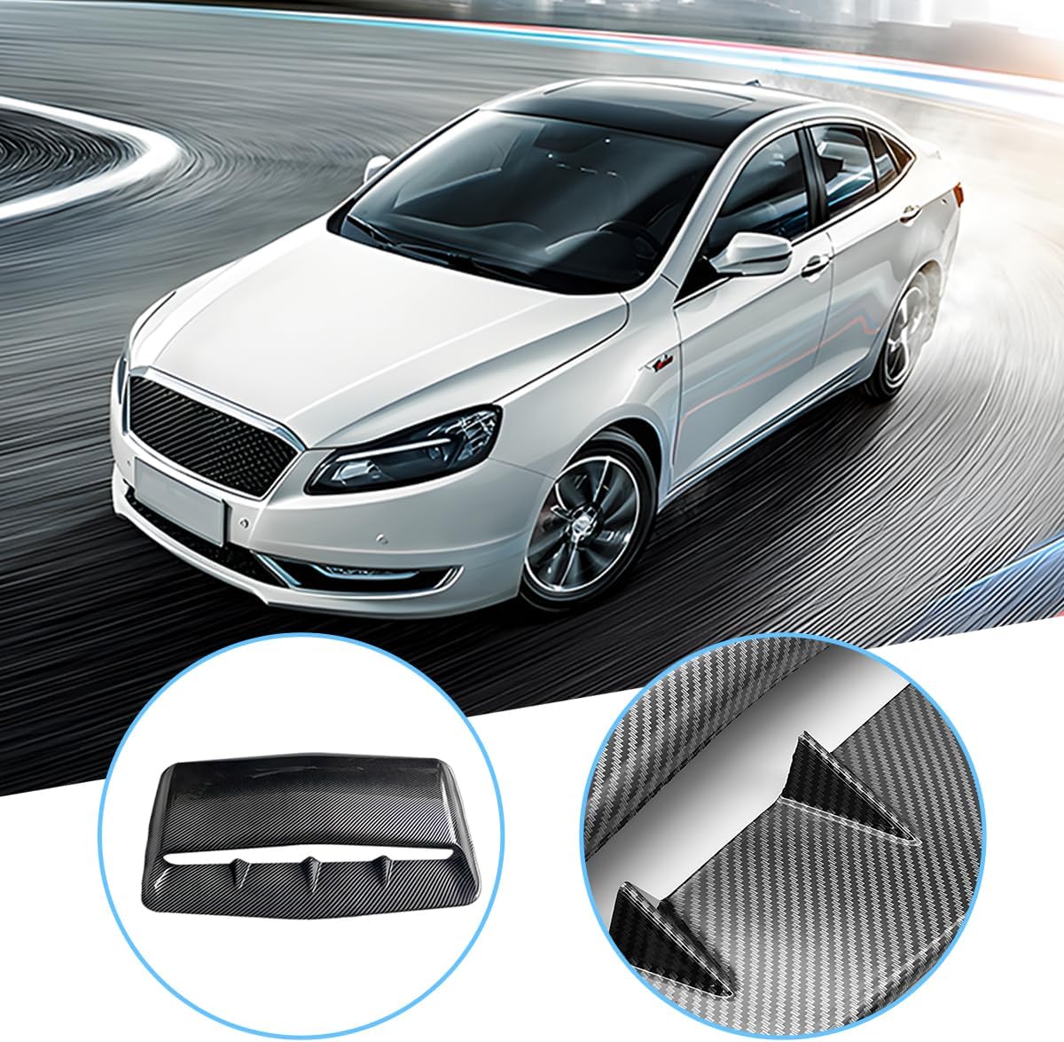 Car Hood Vents, Vehicle Scoop Turbo Bonnet Hood Air Flow Intake Cover, Automotive Exterior Decorative Engine Cooling Intake Vent Trim Accessories, Universal for SUV RV Truck (Carbon Fiber)