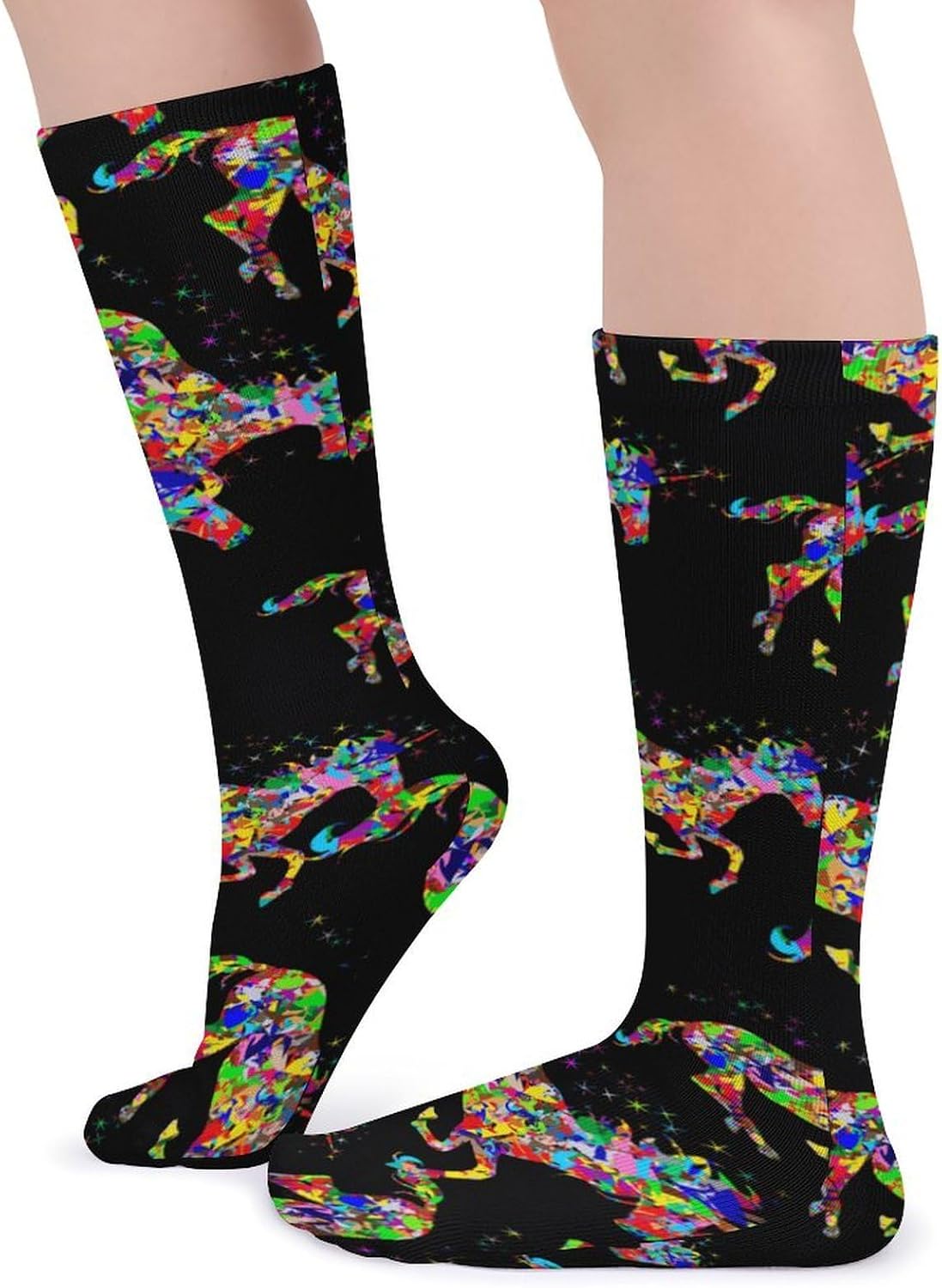 Colorful Un-icorns Rainbow Knee High Socks Casual Long Stockings Over Calf Sock Tube for Women Men