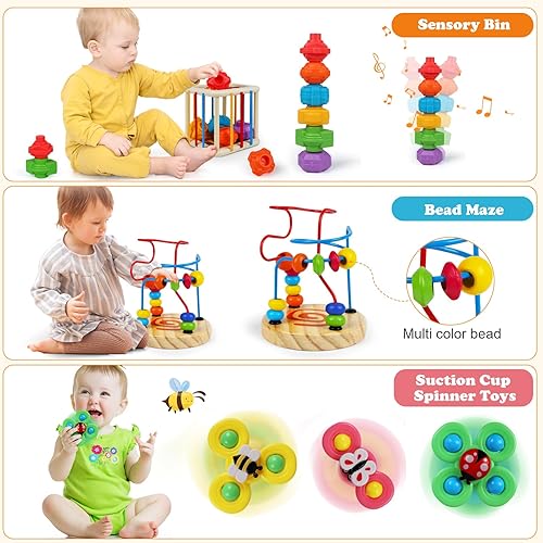 Miniatura 5 de Juguetes para bebés de 6 a 12 meses: juguete Montessori 6 en 1 para niños pequeños de 1 a 3, formas sensoriales, cubos de almacenamiento apilables,